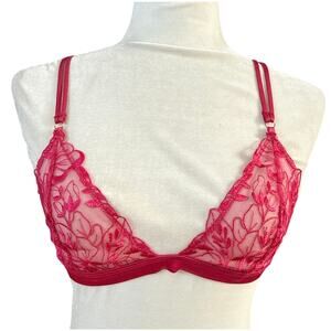 Women’s Sexy Sheer and Embroidered Red Balconette Bra 34B